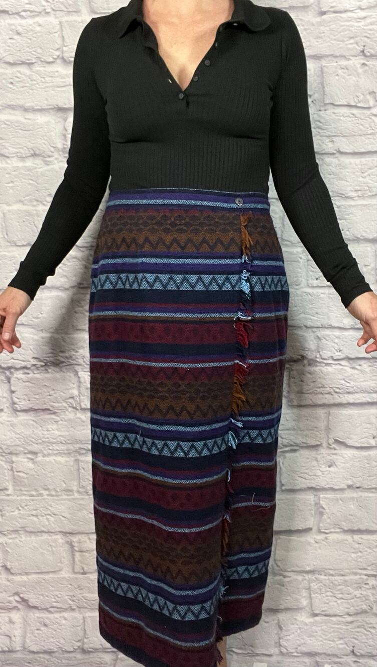 Vintage 90's TM Sport Colorful Western/Cowgirl Fringe Wool Blend Skirt